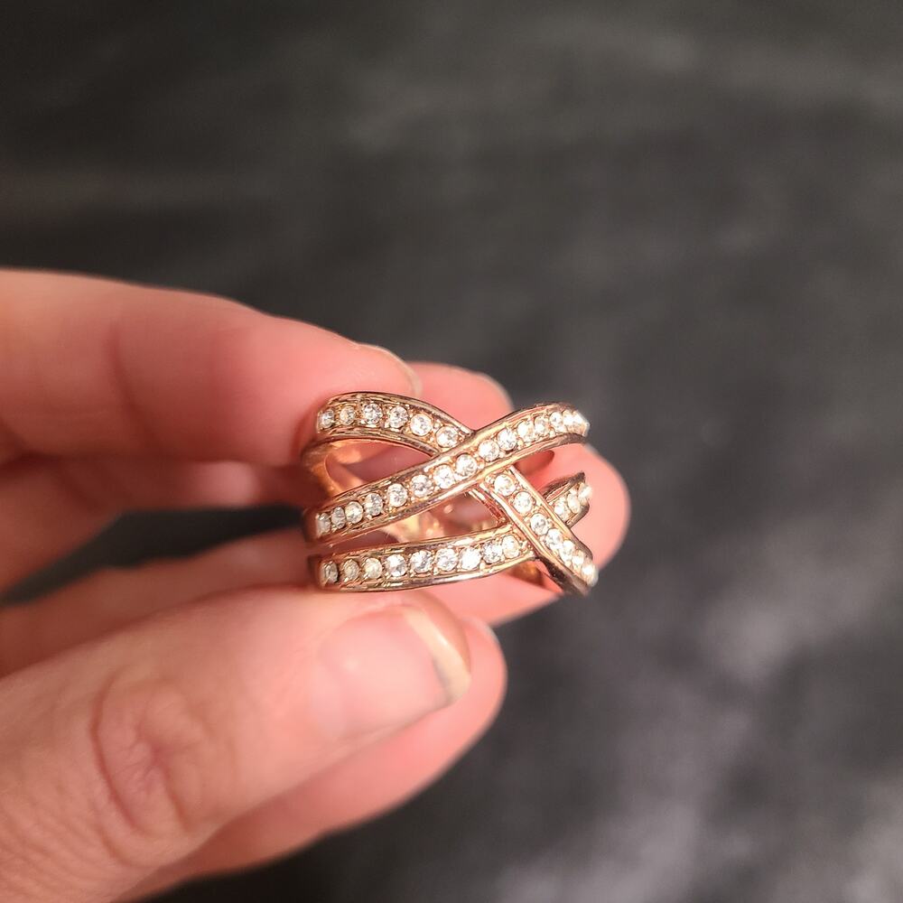 Large statement faux gold rhinestone ring size 9